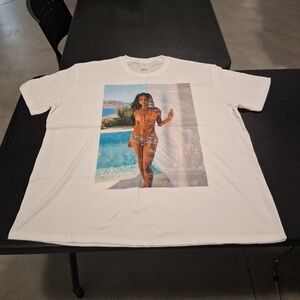 White Graphic Tee with Swimwear Print